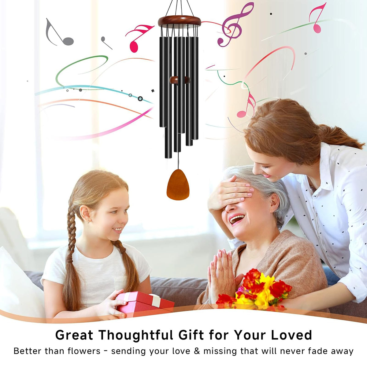32" Aluminum Wind Chimes for Outside (Black / Classic 32" Deep Tone)