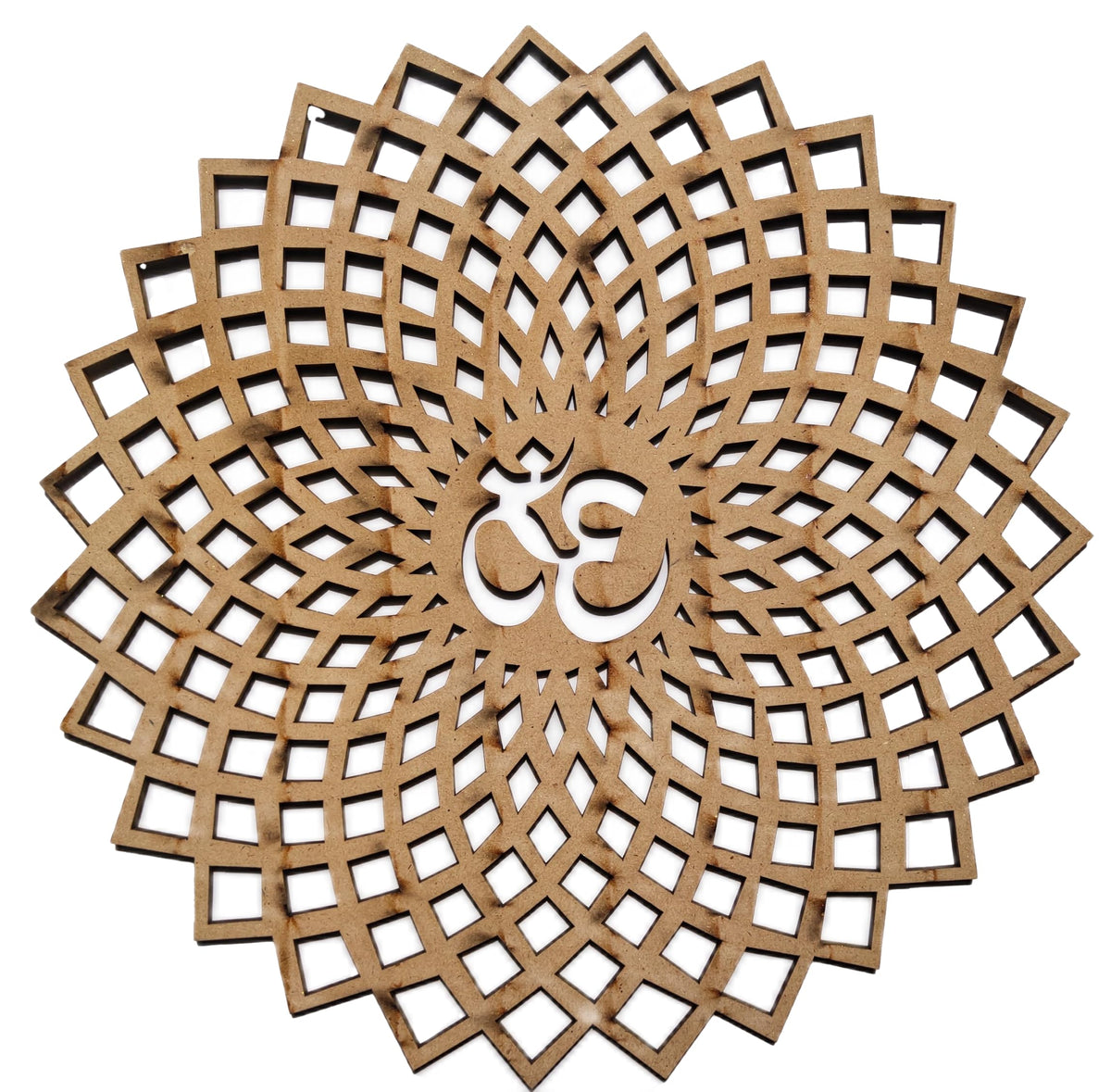 20x20 cm Golden Om Round Decorative Wall Art Mdf Wooden Om Chakra For Temple (GEOMETRY OM-Gold / 8"L x 8"W)