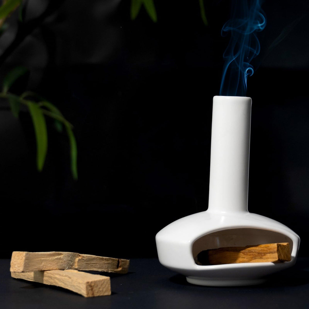 Ceramic Mini Chiminea Palo Santo Burner (Round Bottomed Palo - White)