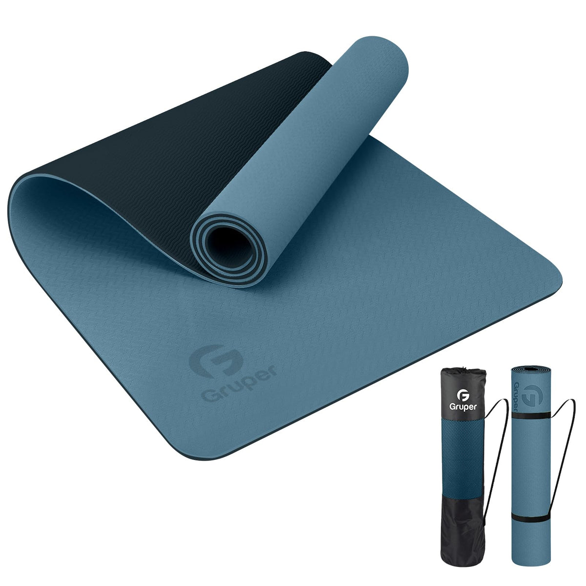 Yoga Mat Non Slip (Grey Blue / Black / 0.24*24*72 Inches)