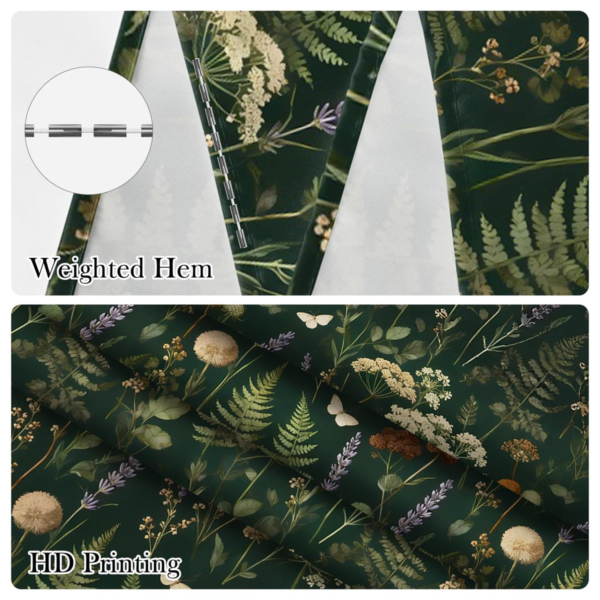 Dark Green Botanical Shower Curtain with Hooks (Dark Green Floral / 72"W x 72"L (Pack of 1))