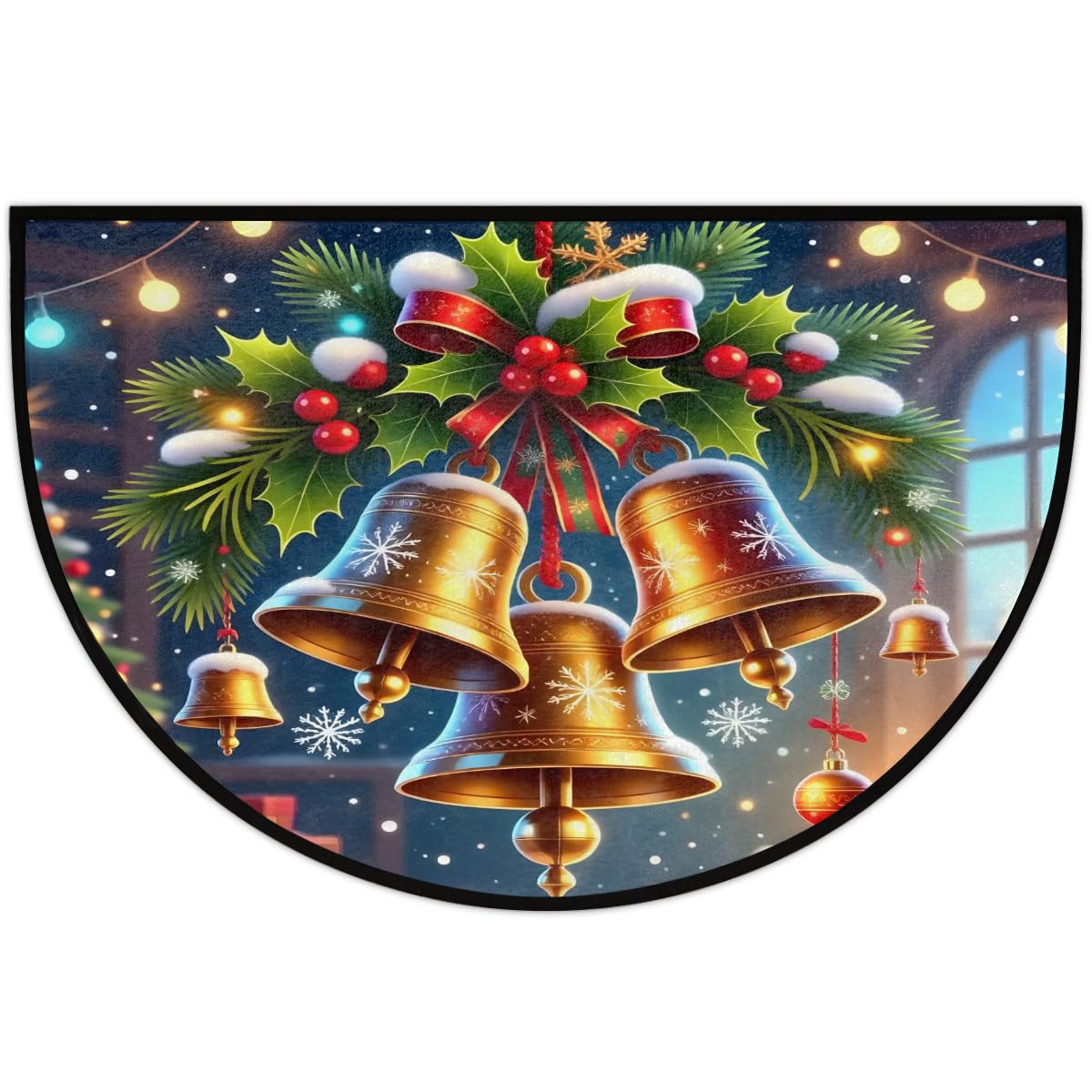 Half Round Doormat Washable Kitchen Semi Circle Rug Bell Holly Christmas (G 05)