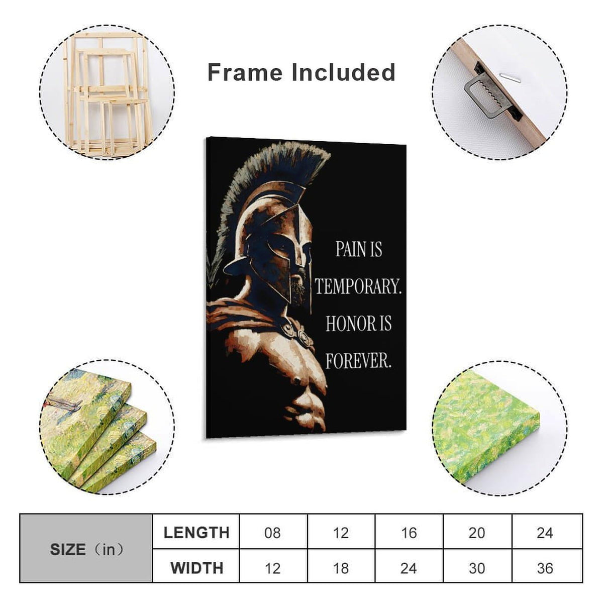 Pain Is Temporary Honor Is Forever Spartan Warrior Code Canvas Printing Wall Art Prints Wall Decor Posters Motivational Black Gold Stoic Living Room Bedroom Office Gym Decor 20x30inch (style-32 / 20x30inch(50x75cm) Frame)