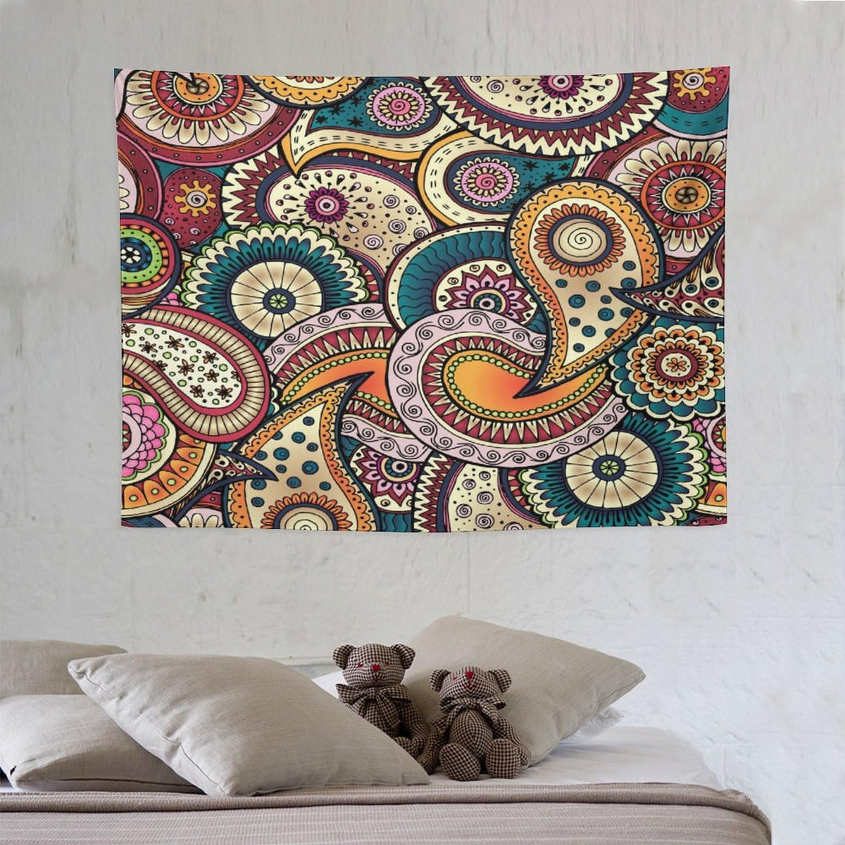 Indian Boho Tapestry Wall Hanging Mandala Design Colorful Bohemian Floral Paisley Tapestries Home Decor for Living Room Bedroom Apartment Farmhouse Dorm 30"x40" (30"L x 40"W / Mandala-24)