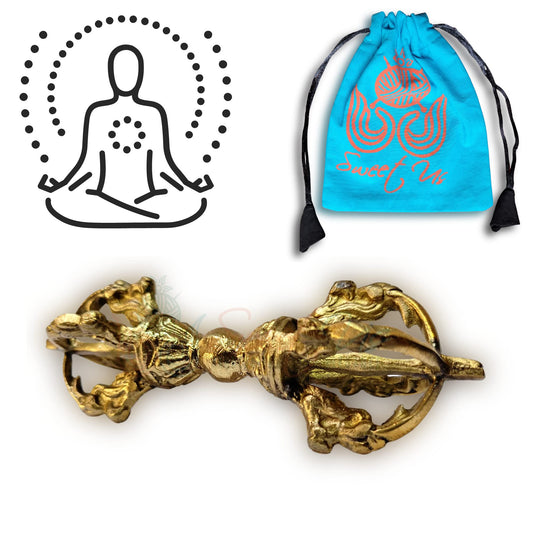 Tibetan Buddhist Dorje for Hand Bell and Pouch Bundle (4.25-in Long / Antique Brass Dorje)