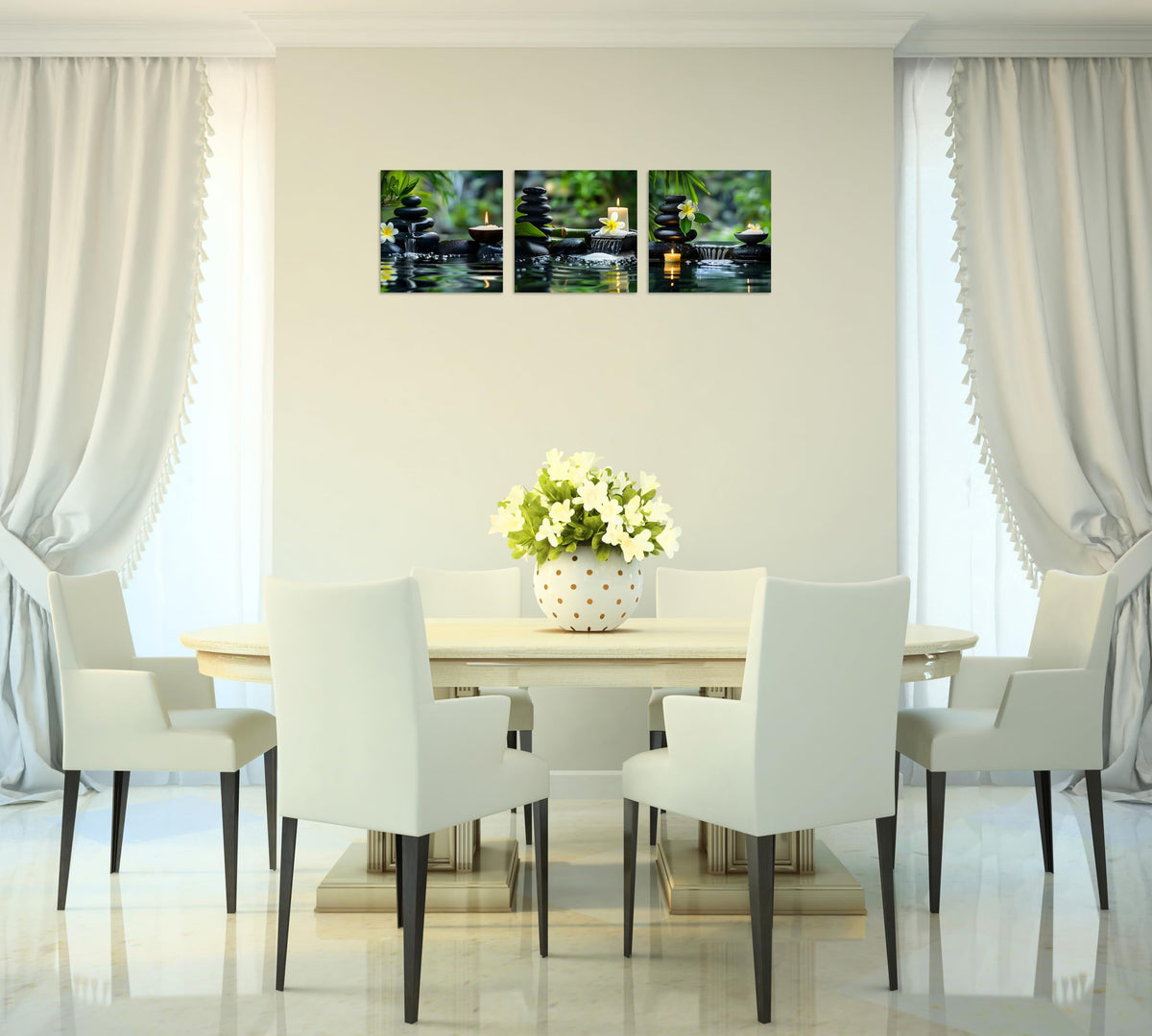 3 Panels Zen Wall Art Zen Pictures for Bathroom Spa Stone Green Bamboo White Frangipani Flower Pictures Print on Canvas for Home Office Kitchen Wall Decor Stretched and Framed 12x12inchx3 (12x12inchx3 / Green Zen)