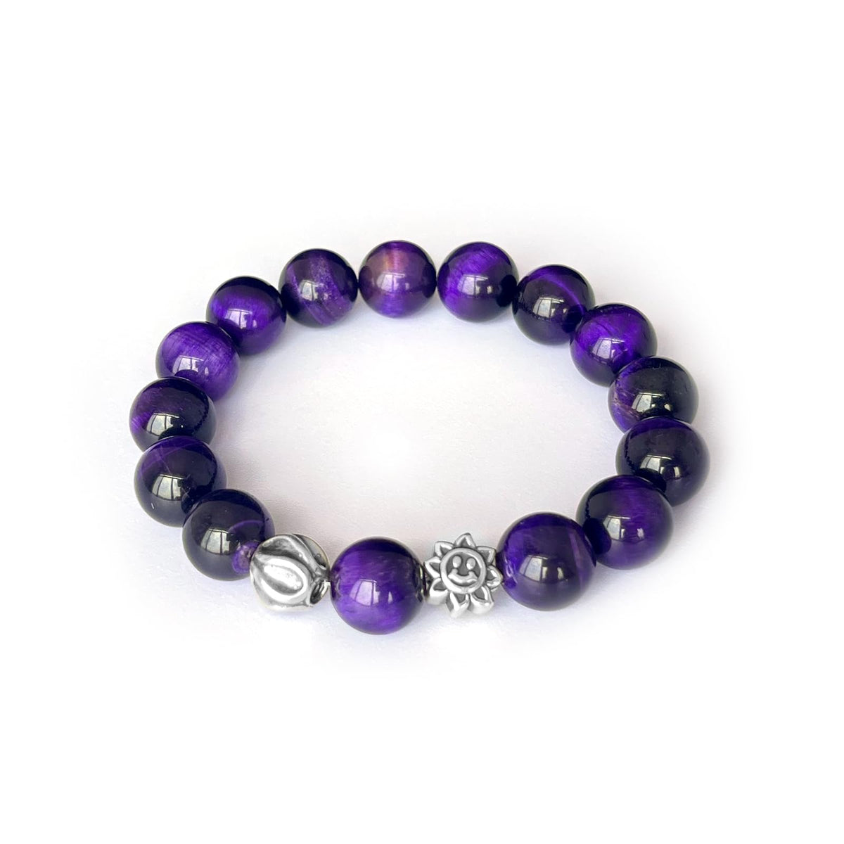 Natural obsidian bracelet (Purple Tiger Eye + 925 Silver(12mm)-1 Pcs)