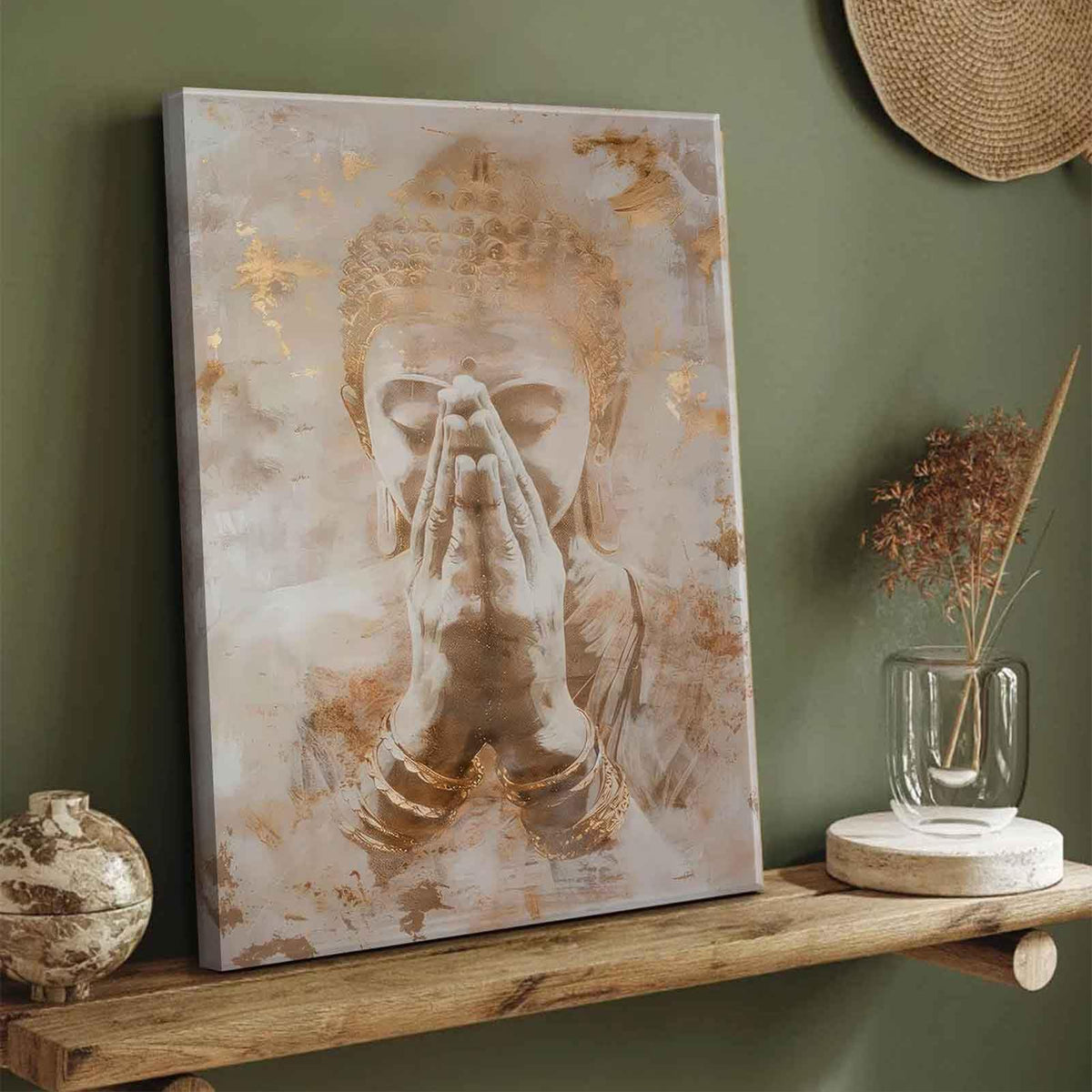 Gold Buddha Canvas Wall Art Abstract Buddhism Worship Painting Decor Pictures Zen Spiritual Meditation Posters Prints for Meditation Room Living Room Modern Spiritual Yoga Spa Bedroom Decoration (Buddha / 24"L x 16"W)