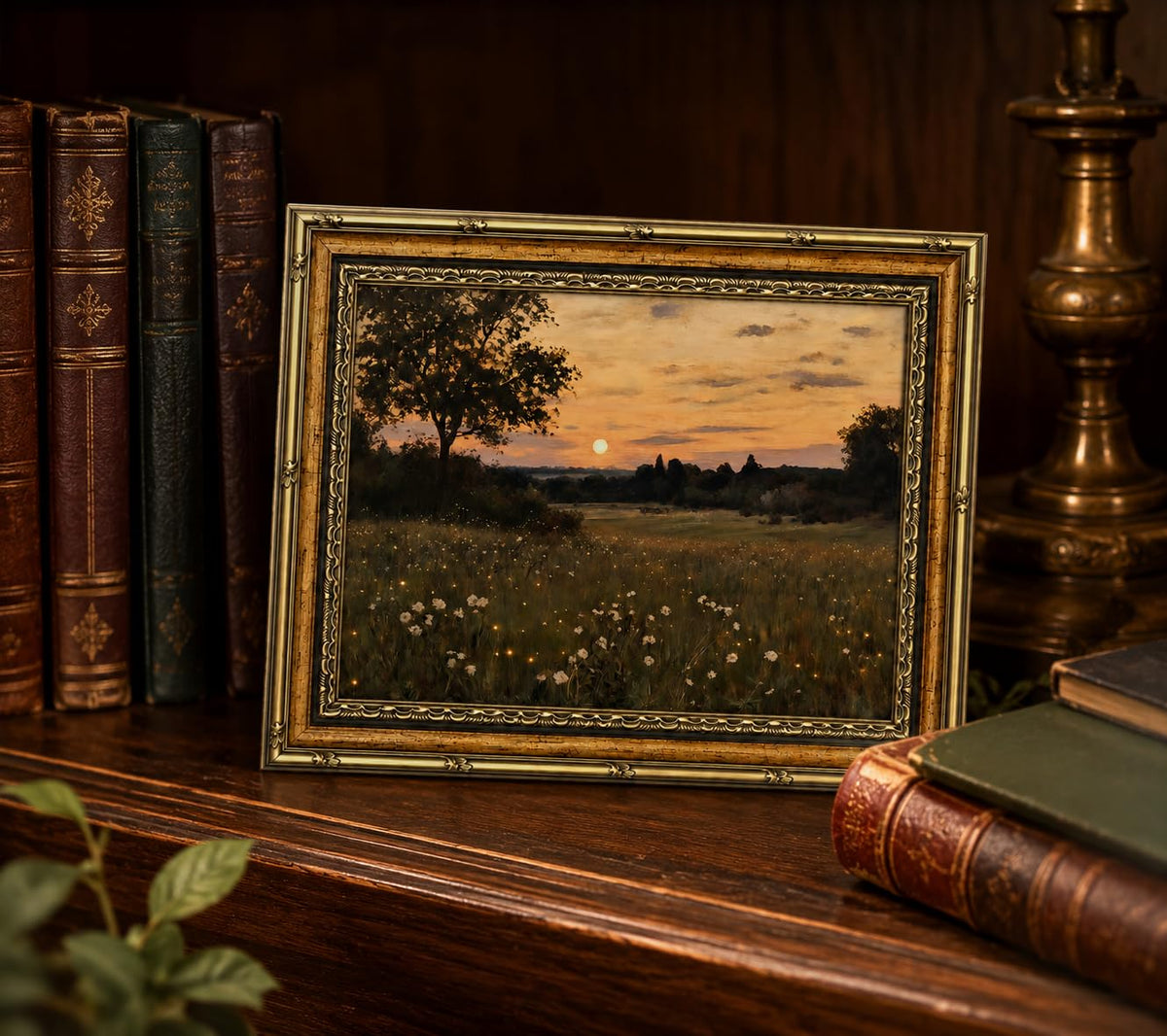 Framed Vintage Floral Wall Art Sunset Flower Field Canvas Print Poster Country Gallery Style Landscape Painting Living Room Bedroom Farmhouse Wall Decoration 8x10 Inches Ready To Hang Or Tabletop (Flowers - 10 / 8x10in)
