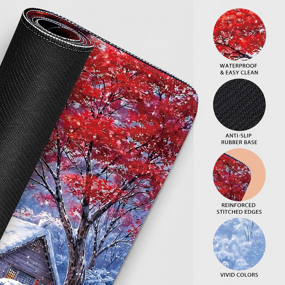 Snowy Forest Large Gaming Mouse Pad Desk Mat Extended Mousepad (Red maple snow scene / 35.4L x 15.7W inches)