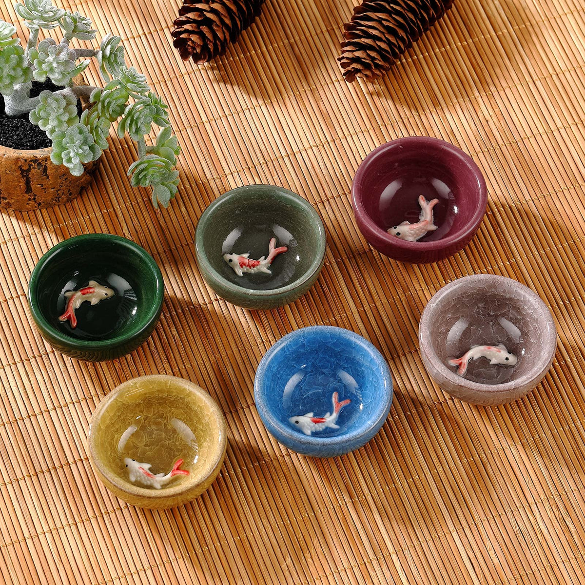 6 Pcs Korean Soju Shot Glasses Set (Koi Fish / Colorful / 1.4 Ounces)