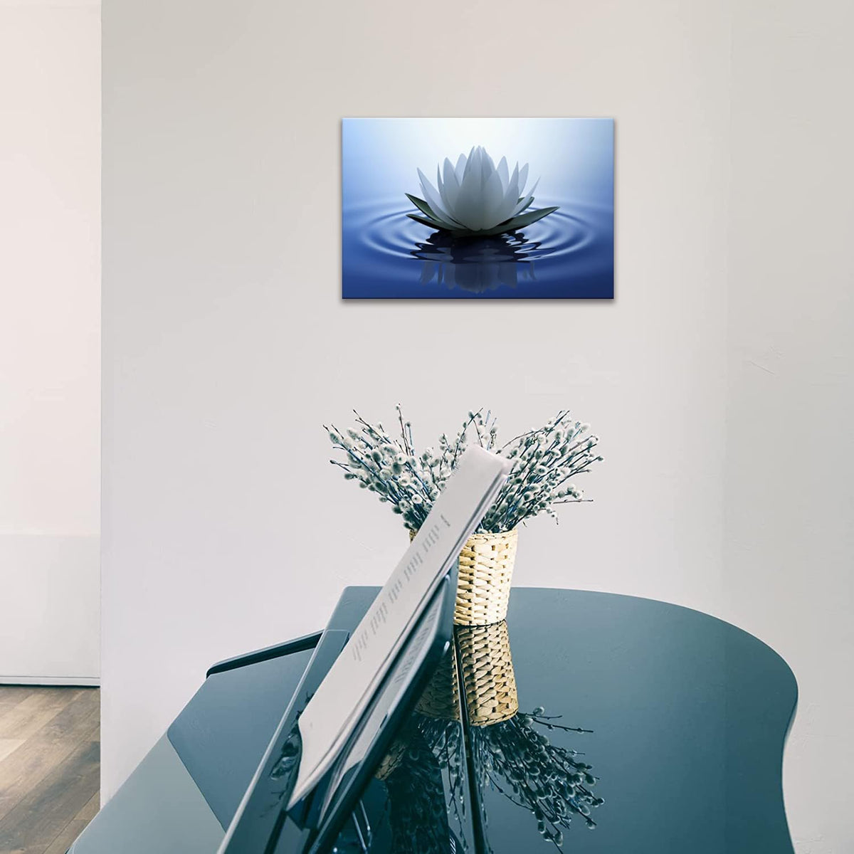 White Lotus Wall Art Canvas Pictures Print Spiritual Meditation Artwork Poster for Yoga Room Bathroom Zen Spa Photo Decor Framed Ready to Hang (24"L x 36"W / Lotus 05)
