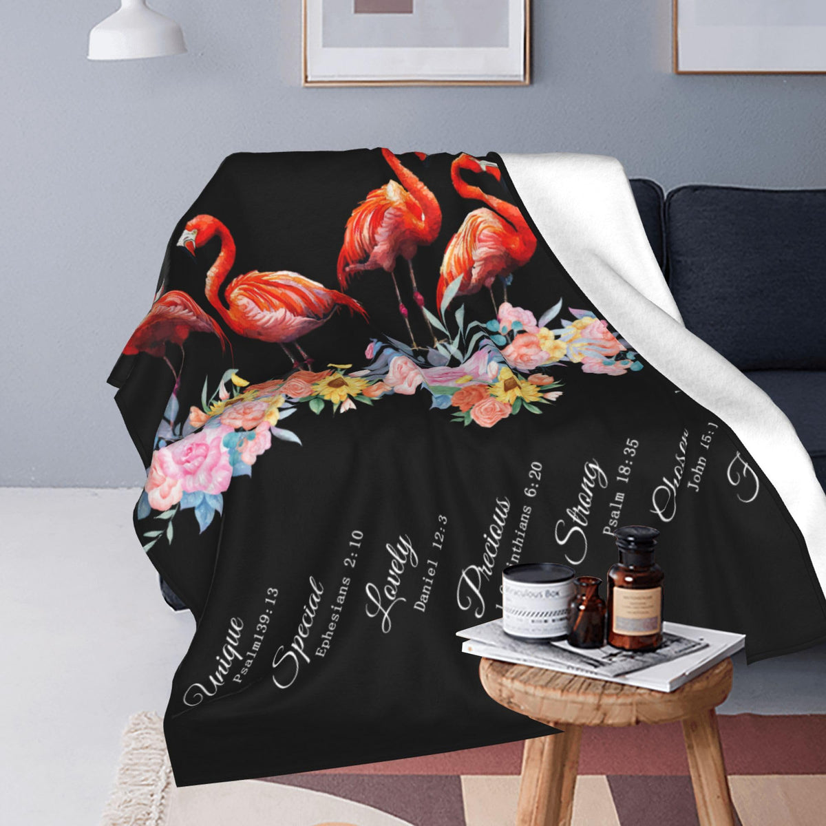 Flamingo Fleece Blanket Religious Christian Gifts Room Decor 60"x80" (Five Flamingos / 60"X80")