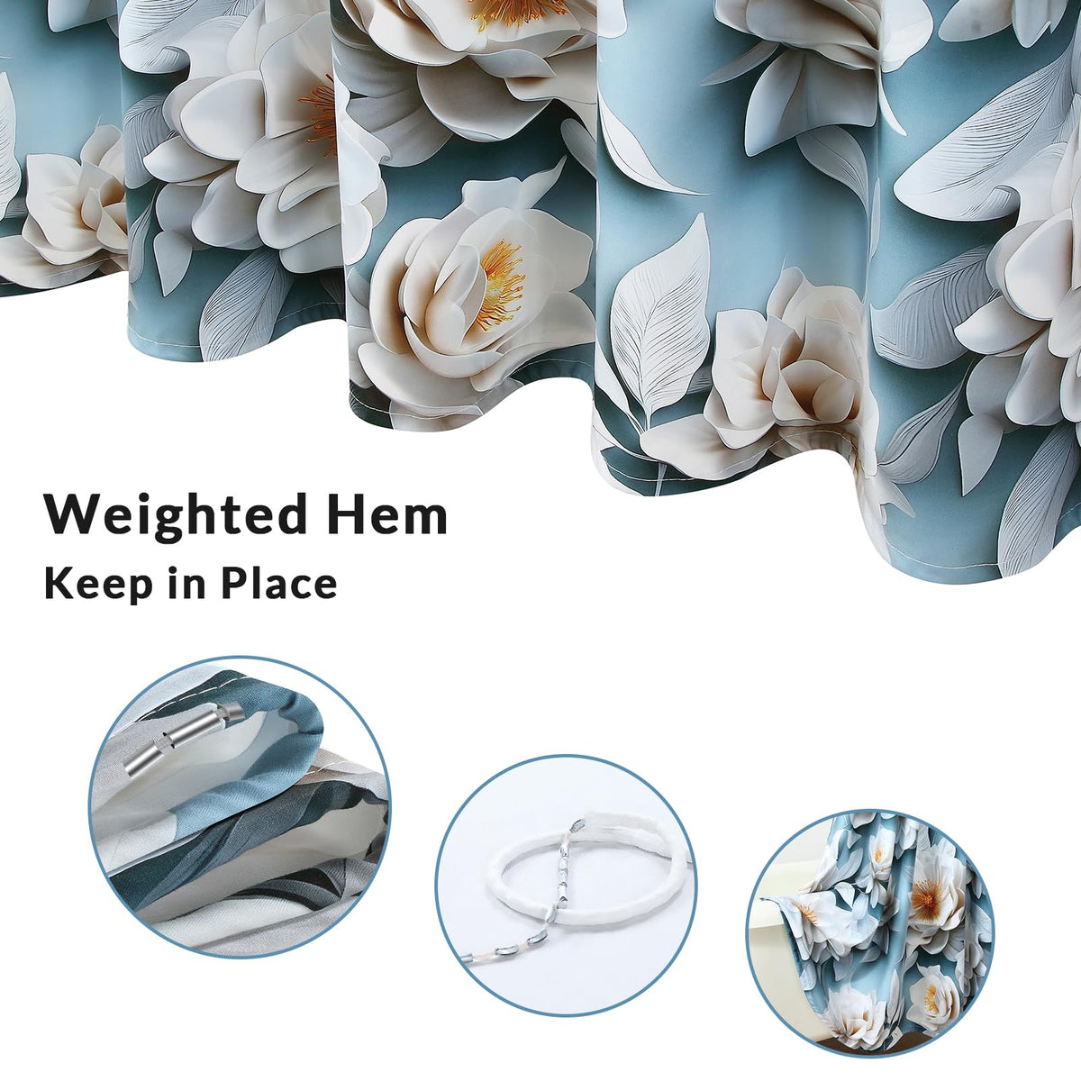 Luxury 3D Blue Peony Floral Shower Curtain (Sardar / 84"W x 72"L (Pack of 1))