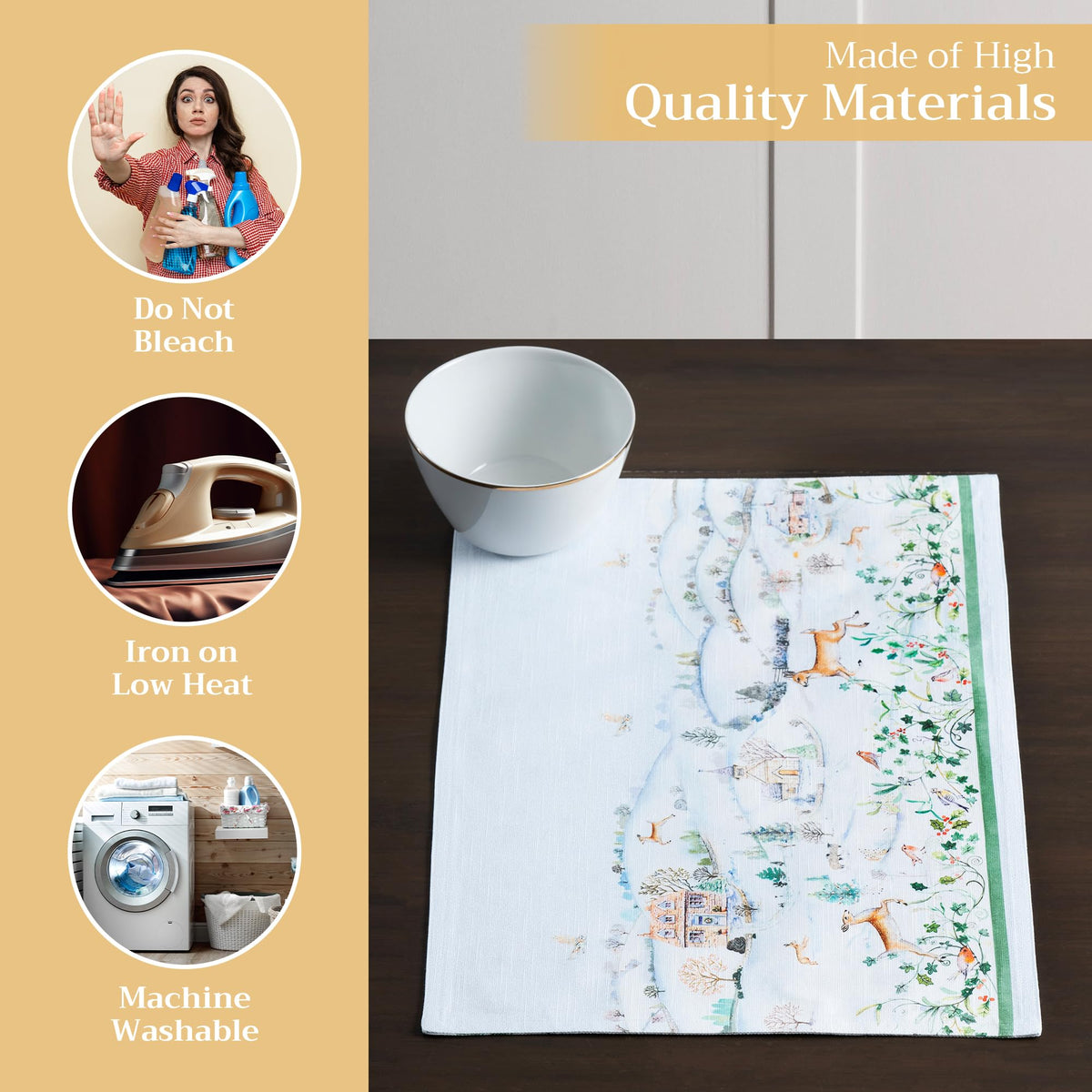 Placemats Set of 4 Reusable 100% Cotton (092 - Snowy World / 13" X 19" (Pack of 4))