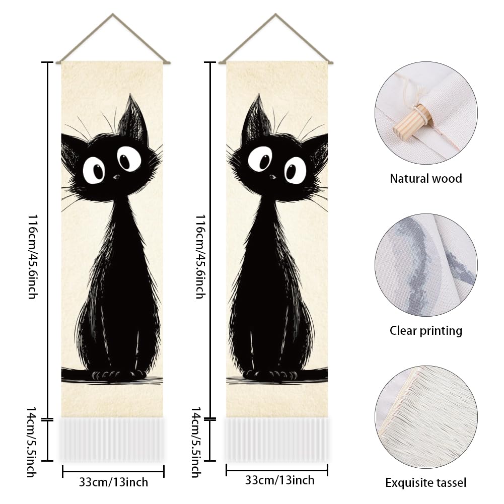 2Pcs Black Cat Tapestry (Black and white-cat)