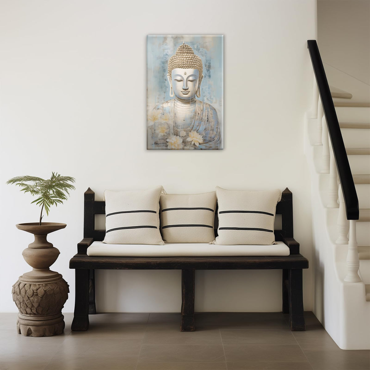 Buddha Wall Art Gold Buddha Statue With Lotus Picture Print On Canvas Watercolor Zen Posters Wall Decor Religious Framed Artwork Home Decoration (Buddha-2 / 24L" x 16W")