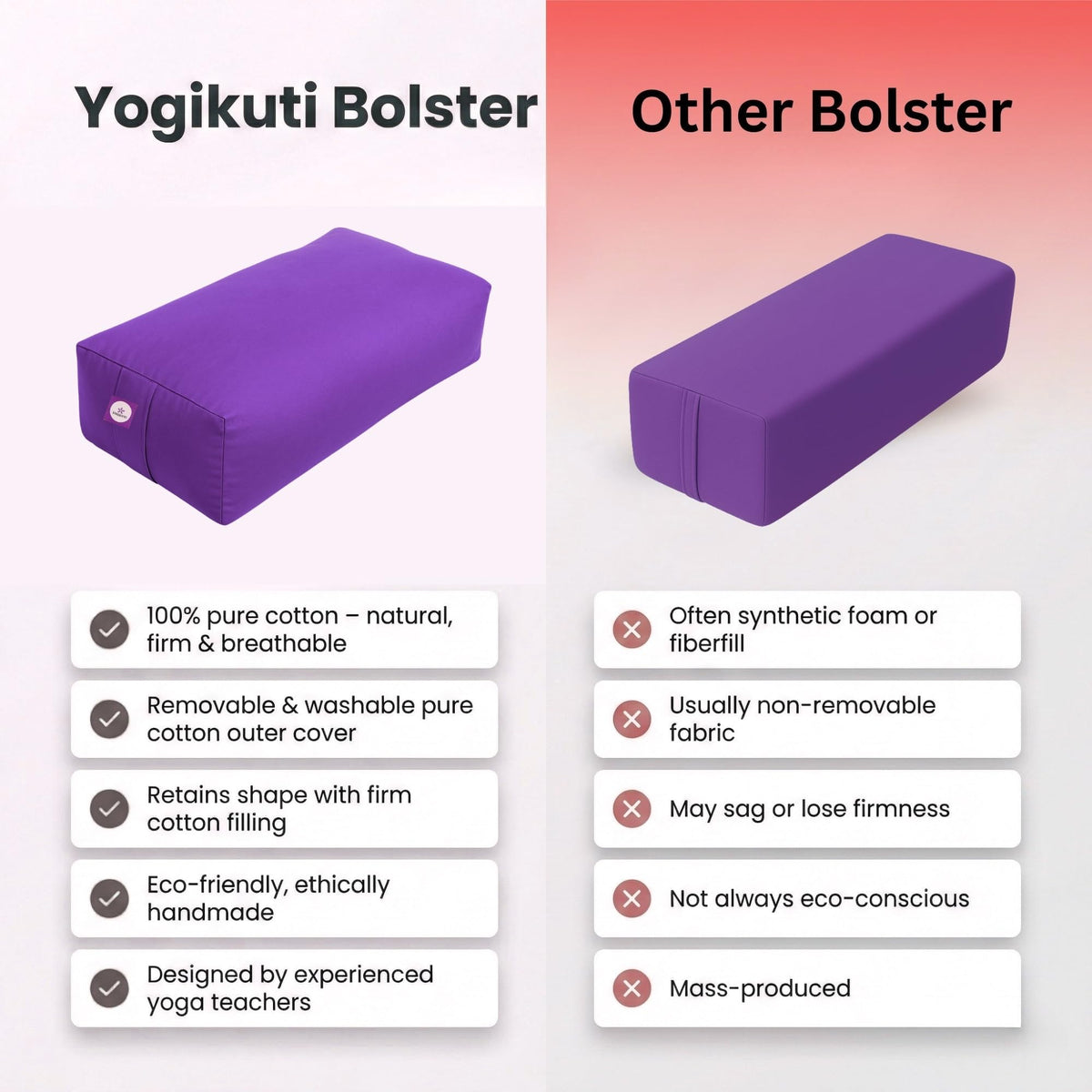 Rectangular Yoga Bolster Cushion for Meditation & Restorative Yoga (Purple)