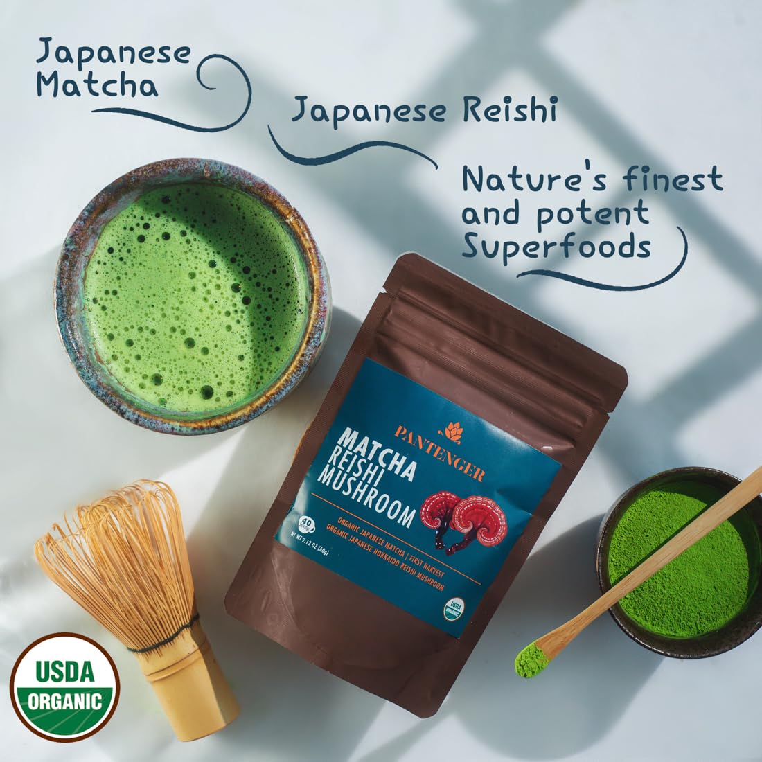 Matcha Green Tea Powder and Reishi Mushroom. 2.12 OZ