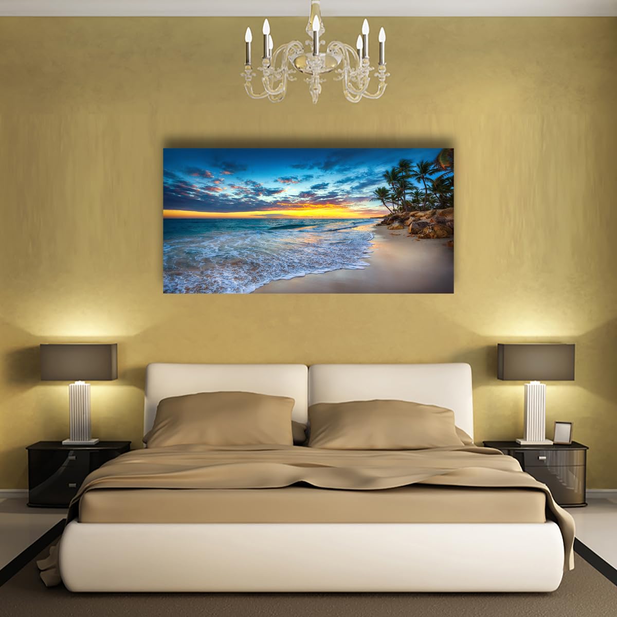 Beach Sunset Pictures Canvas Wall Art For Living Room Bedroom Wall Decor (48"L x 24"W / Beach Sunset Pictures Canvas Wall Art)