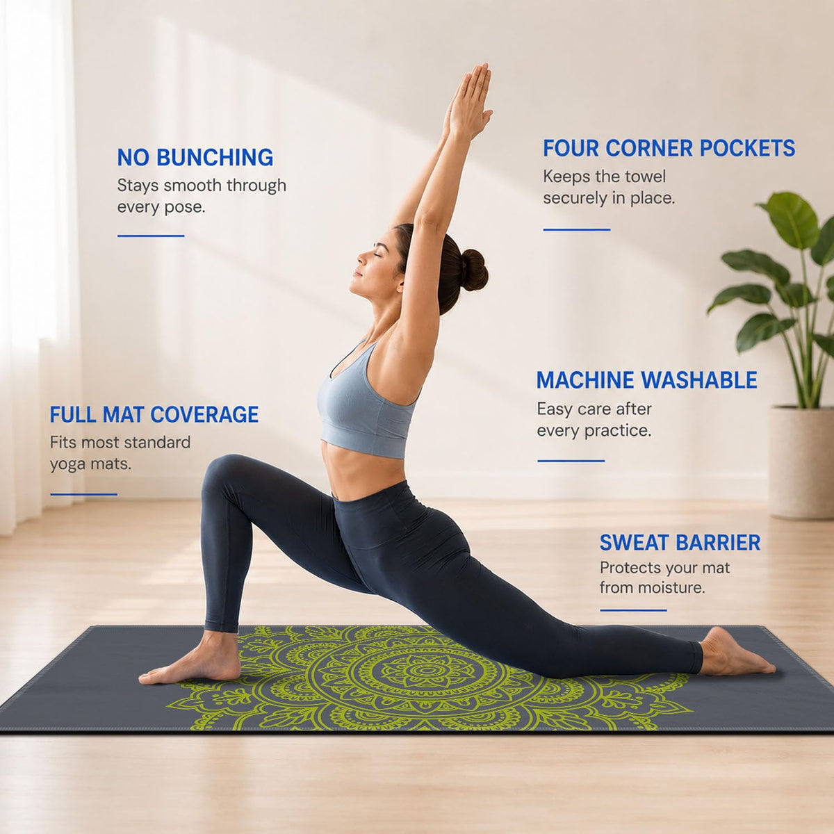 Yoga Mat Towel (Green Flower-01 / Small)