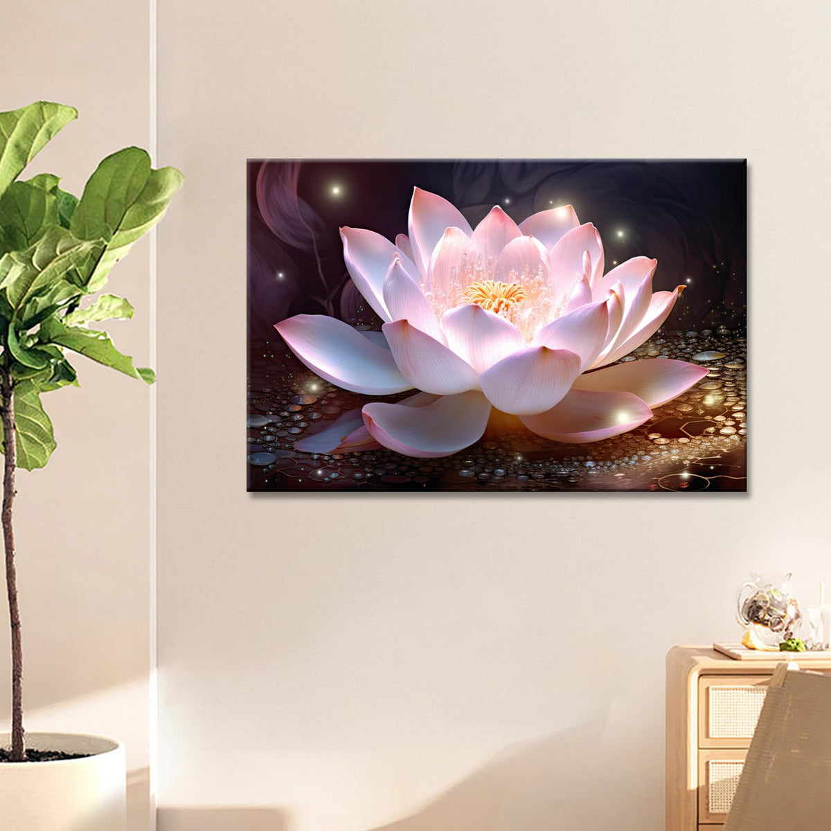 Flower Canvas Wall Art Closeup of Lotus Flower Print Artwork Picture for Home Living Room Bathroom Decor Gallery Wrap Ready to Hang (Lotus 07 / 24"L x 16"W)