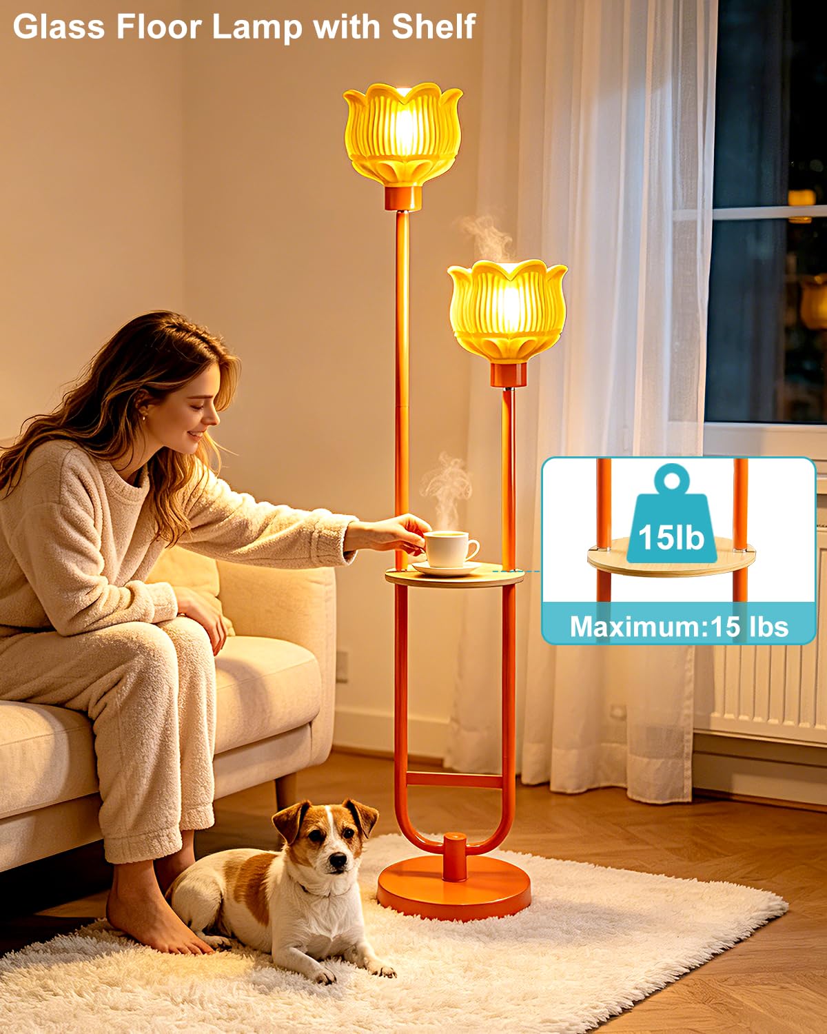 Glass Floor Lamp with Table 2 (Orange-2UQ)