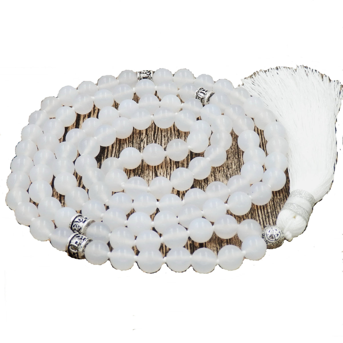 Mala Beads Necklace for Women & Men (white agate)