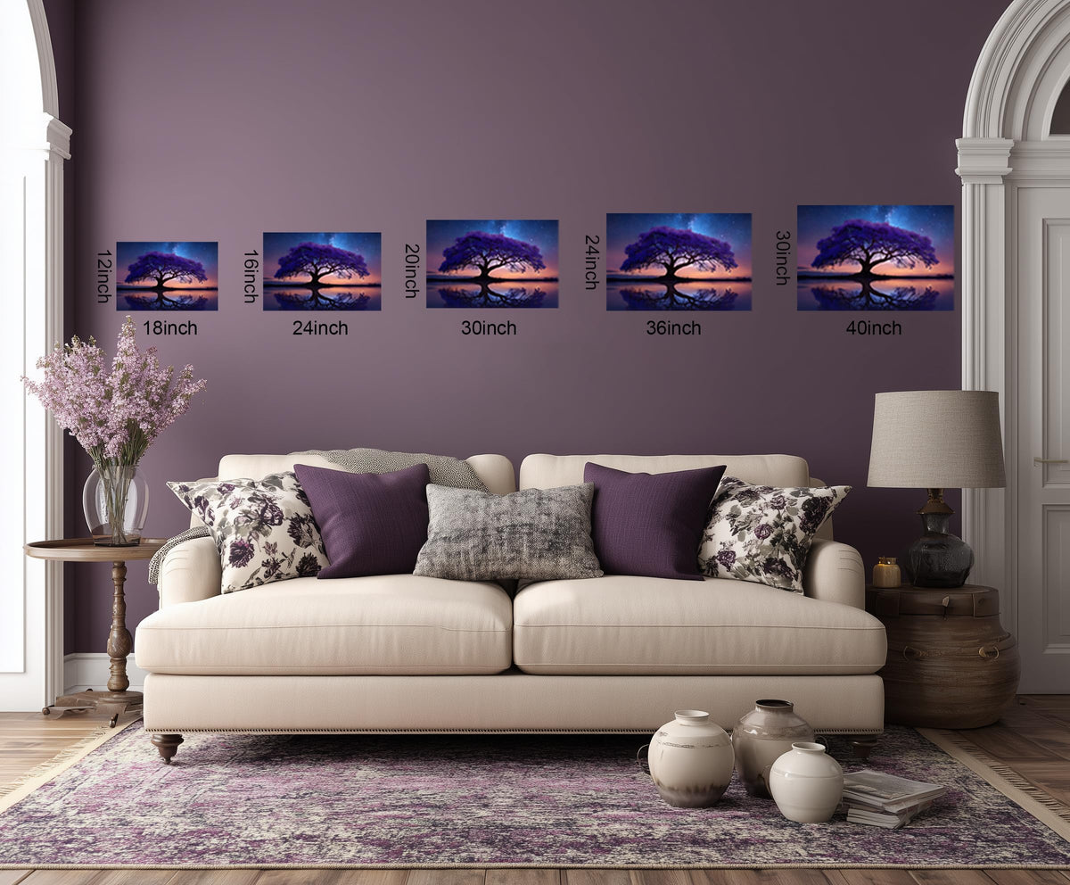 1 Panel Purple Wall Art Purple Pictures Wall Decor Abstract Nature Tree Landscape Picture Starry Night Forest Scenery Canvas Paintings Bedroom Office Home Decor Ready to Hang 16x24 Inches (24"L x 16"W / Purple Tree)