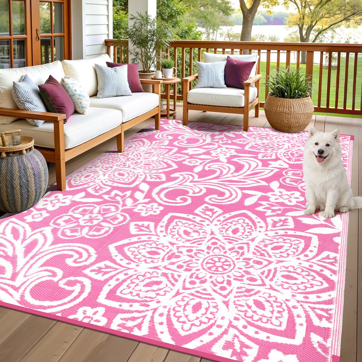 Waterproof Outdoor Rug 6' x 9' (Pink / 6' x 9')