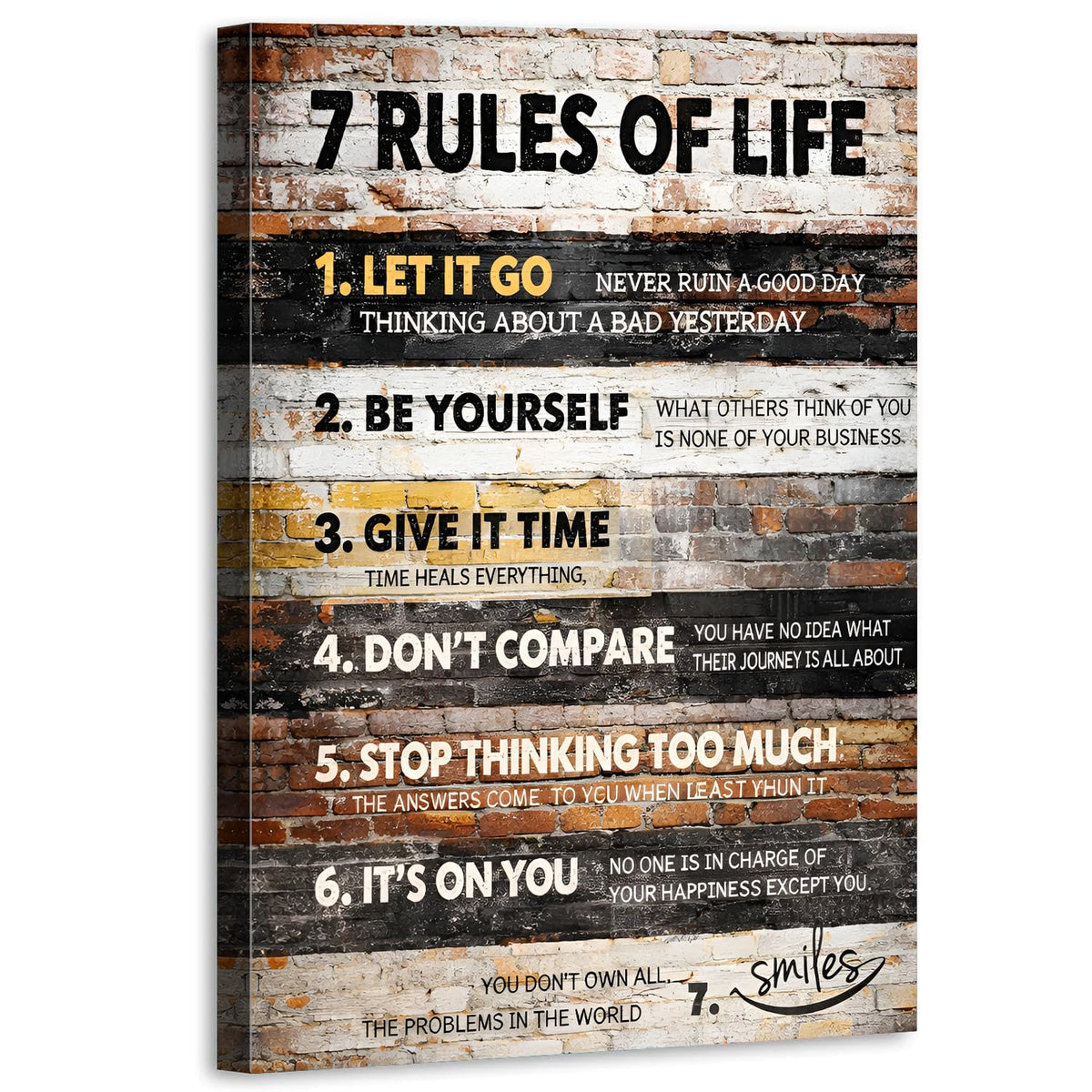 7 Rules of Life Wall Art Motivational Picture for Living Room Rules Sign Wall Decor Rustic Positive Affirmations Canvas Prints Painting Inspirational Quotes Artwork for Home Bedroom Decorations 16x24” (16"L x 24"W / 7 Rules 02)