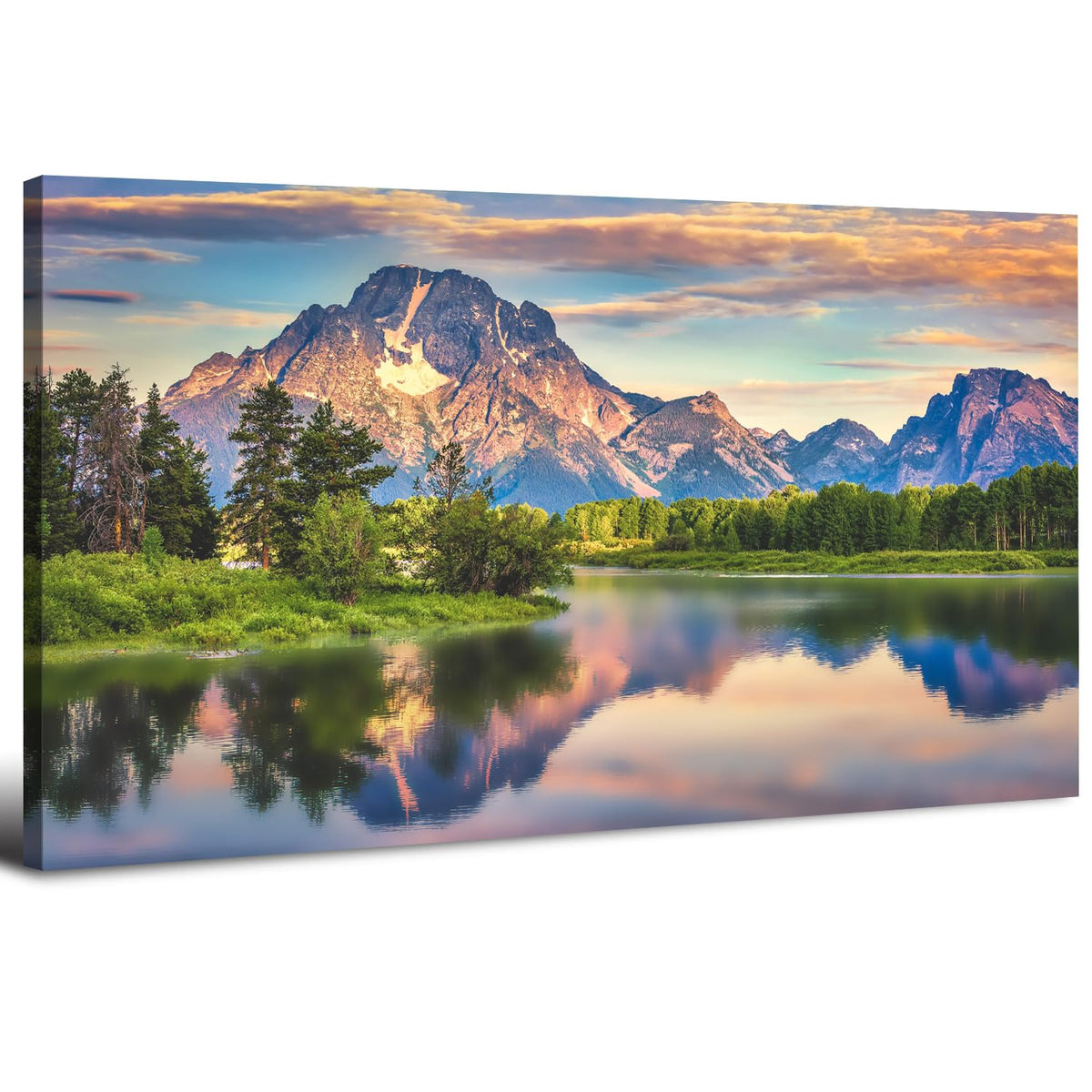 Wyoming Mountain Wall Art Snake River Landscape Pictures for Living Room Grand Teton Reflection Painting Trees National Park Scenery Canvas Prints Wilderness Artwork Bedroom Home Decorations 24x48" (48"L x 24"W / Wyoming Mountain)