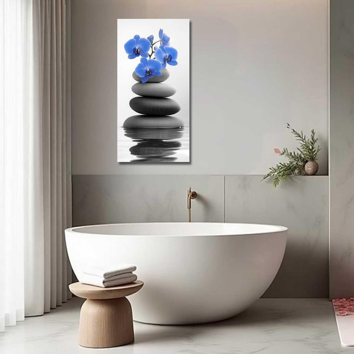 Black and White Bathroom Pictures Zen Wall Art Stone Orchid on Water Poster Prints Floral Relax Grey Canvas Paintings Office Decor Framed (Blue / 36L" x 18W")