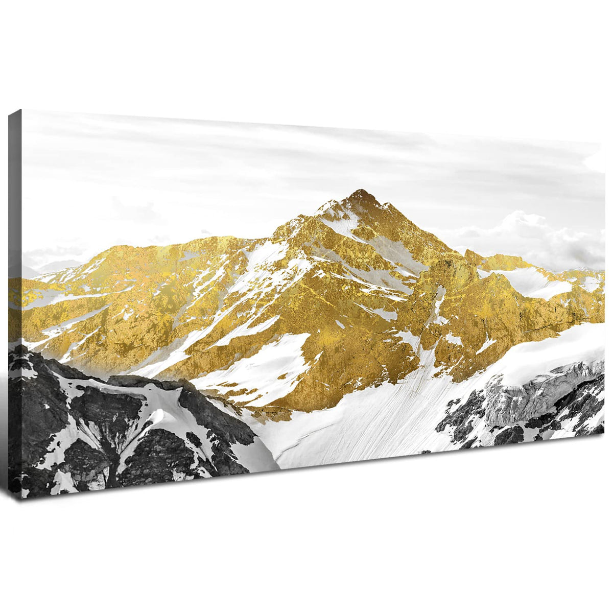 Golden Mountain Canvas Wall Art for Living Room Snowy Mountains Hill Landscape Wall Decor Abstract Black and Gold Mountain Scenery Print Picture Large Artwork for Bedroom Office Home Decoration 20x40" (40"L x 20"W / Golden Mountain)