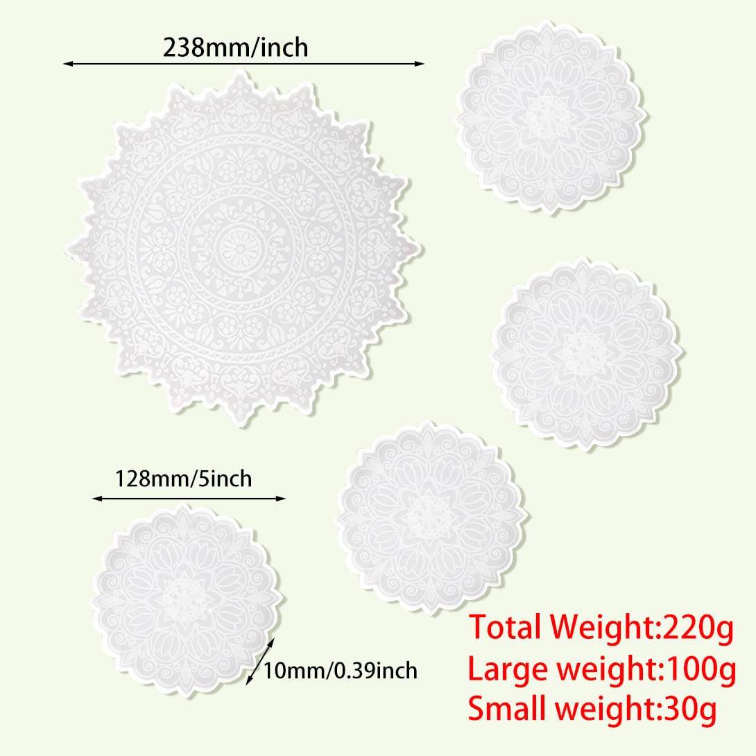 Konnafy 5pcs Resin Coaster Molds Mandala Resin Molds Tray Silicone Mold Flower Epoxy Molds DIY Casting Mold for Crafts Jewelry Trinket Plate Holder Bowl Mats Decoration (5pcs Mandala Coaster Moulds)