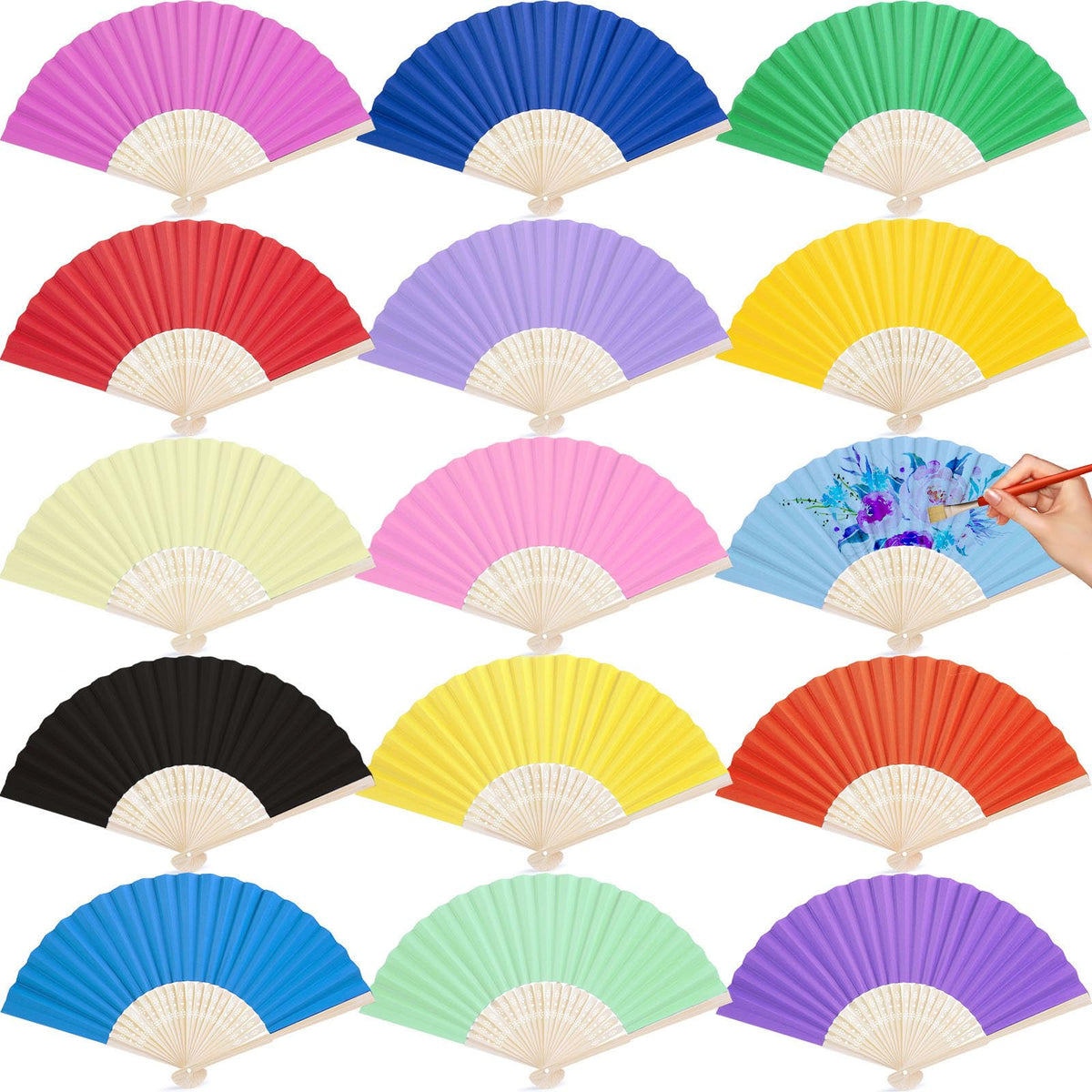 15 PCS Paper Folding Hand Fans (Multicolored)