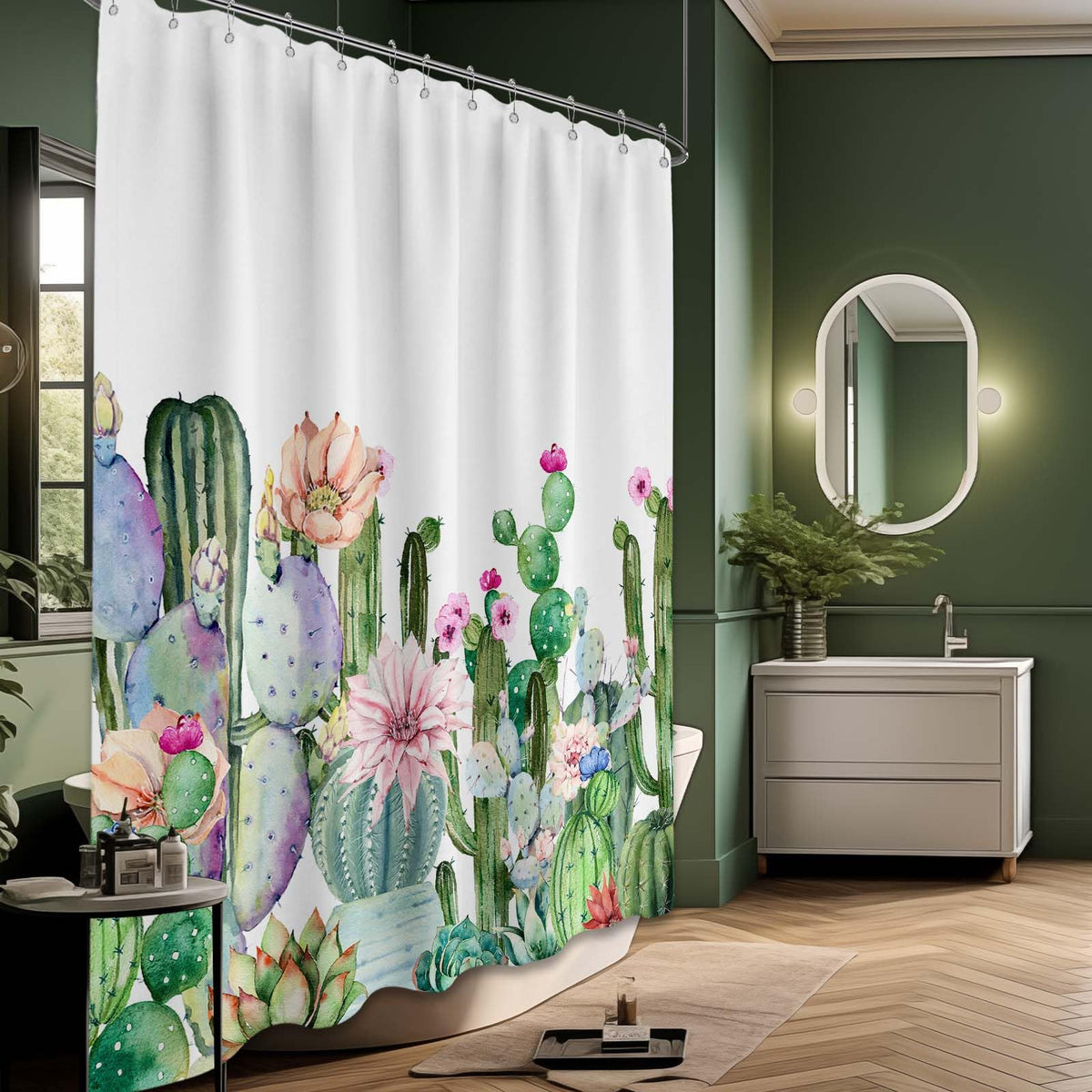 Small Stall Shower Curtain Rv Cactus Desert (Cactus / 48"W x 72"L (Pack of 1))