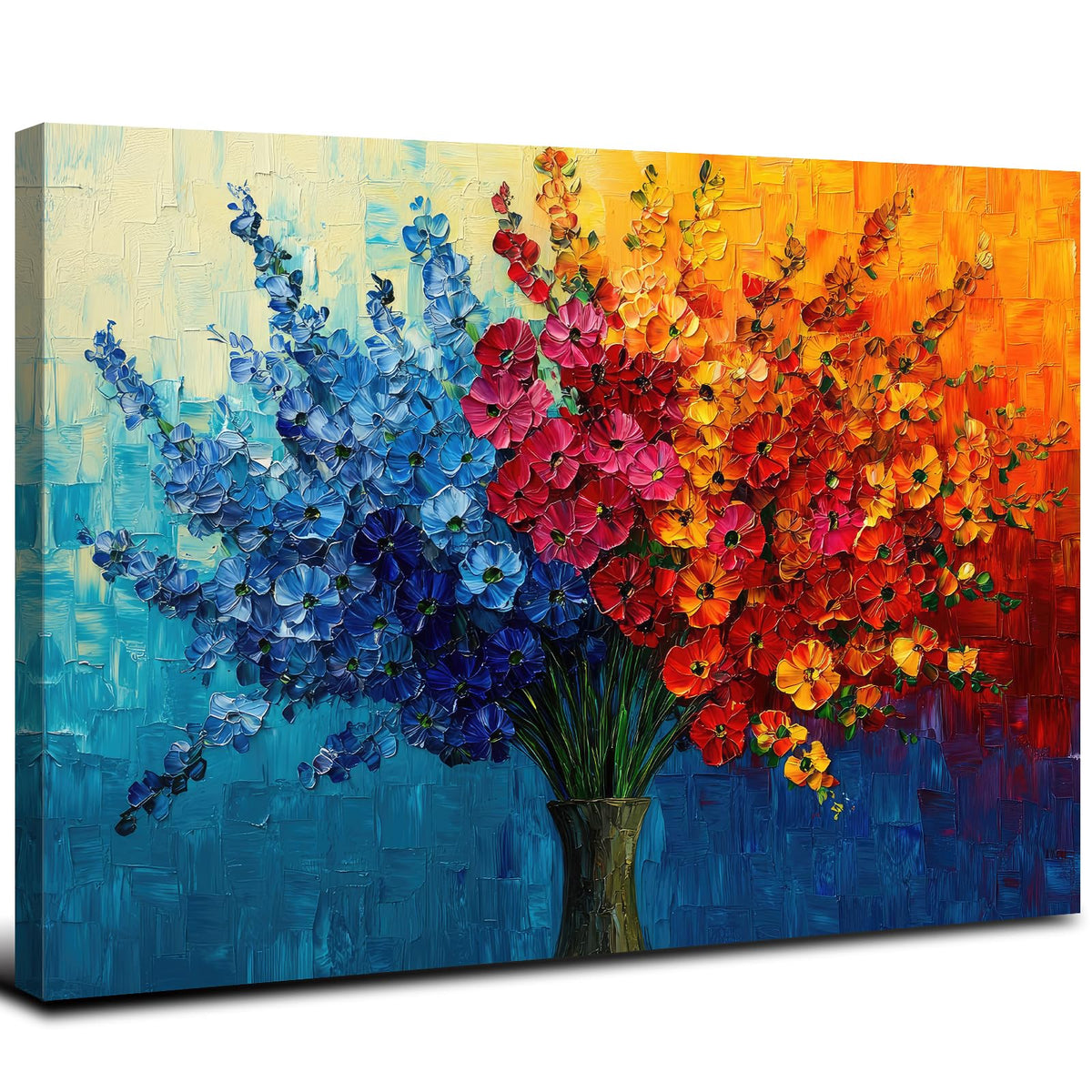 Colorful Flower Wall Art Teal Red Orange Wildflower Painting Abstract Texture Botanical Picture Canvas Prints for Living Room Floral Poster Modern Framed Artwork Bathroom Bedoom Home Decoration 12x16 (16"L x 12"W / Abstract Bouquet)
