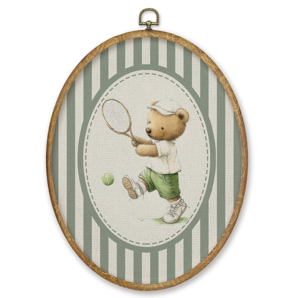 Tennis Bear Nursery Oval Wall Art Decor (Color036)