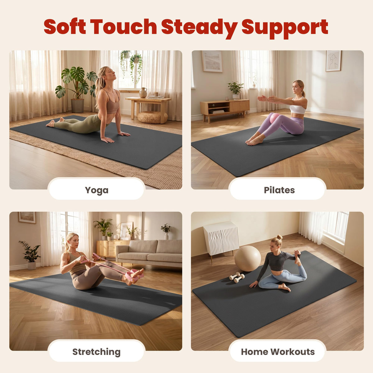 Extra Large Yoga Mat (72" X 48" X 0.35" Black)