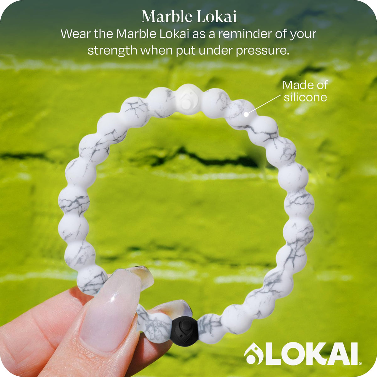 Classic Marble White Beaded Silicone Bracelet for Women & Men (Marble, White / Extra Large 7.5")