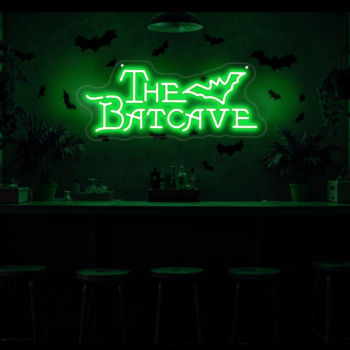 Bat Shaped Cave Neon Sign Halloween Gothic LED Wall Decor (The Batcave-Green)