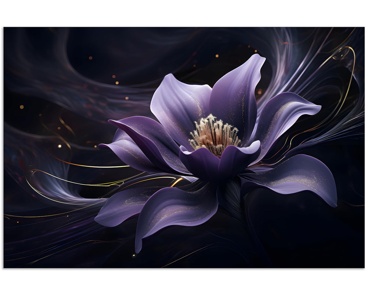 1 Pcs Wall Art Purple Canvas Wall Art Purple Wall Decor Purple Flower with Black Swirls Print on Canvas Purple Wall Art for Bedroom Home Decor Living Room Stretched and Framed 12x18 inch (18"L x 12"W / Purple Flower 5)