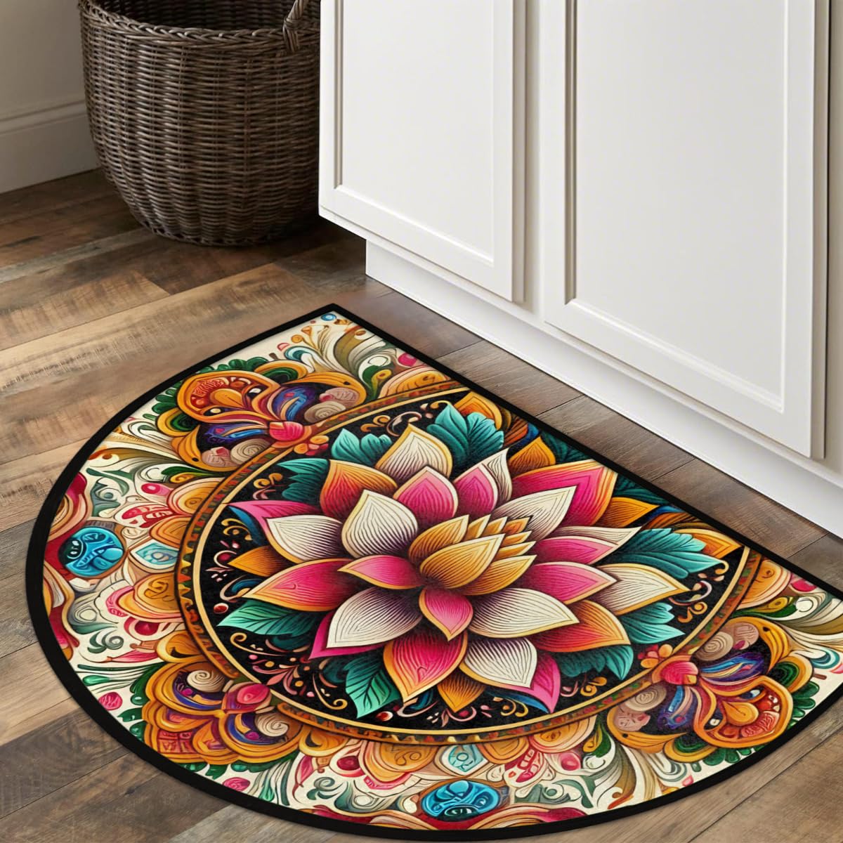 Ethnic Mandala Half Round Rug Half Moon Door Mat Half Circle Rugs (B-color 1)