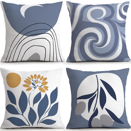 Blue Geometric Abstract Throw Pillow Covers Set of 4 (Bohemian Geometry 41 / 18" x 18" (Pack of 4))