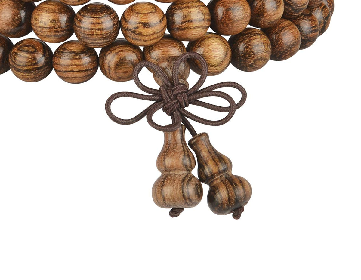mala beads bracelet 108 8mm Beaded Necklace sandalwood elastic (Gourd - 8mm Tiger Wood)