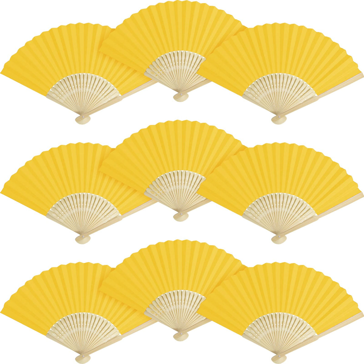 50 Pieces Paper Fans Paper Hand Fan Bamboo Folding Fan Handheld Fan Paper Folded Fan Paper Fan for Wedding Party and Home Decoration (Yellow)