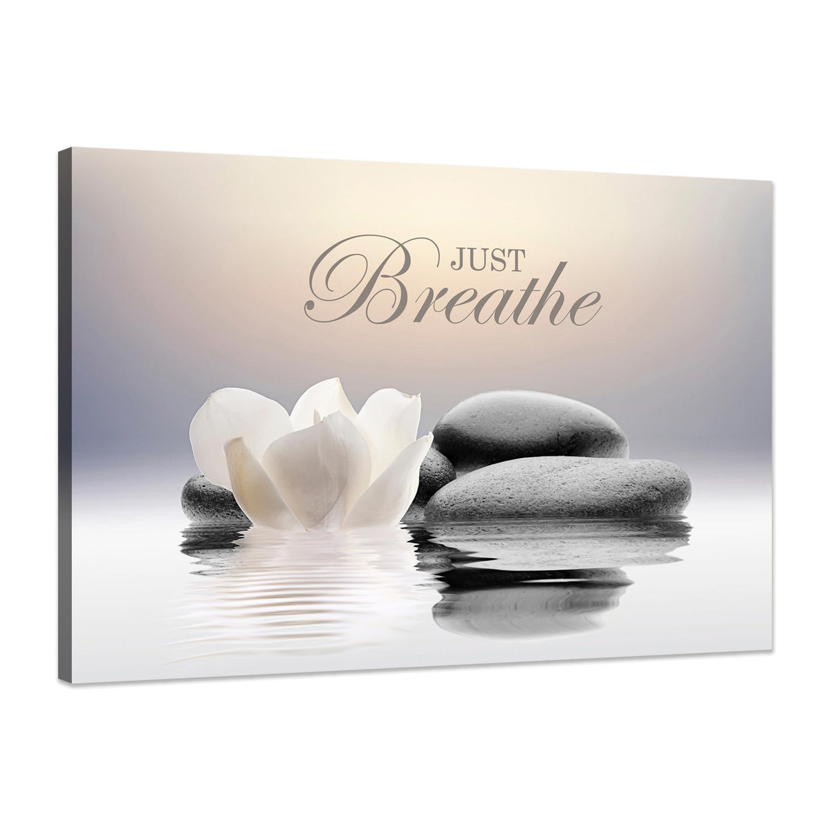 Zen Stone Canvas Wall Art Just Breathe Yoga Quotes Poster for Spa Decor White Lotus Flower Pictures Prints for Bathroom Modern Spiritual Artwork Framed (16"L x 24"W / mindset lotus 02)