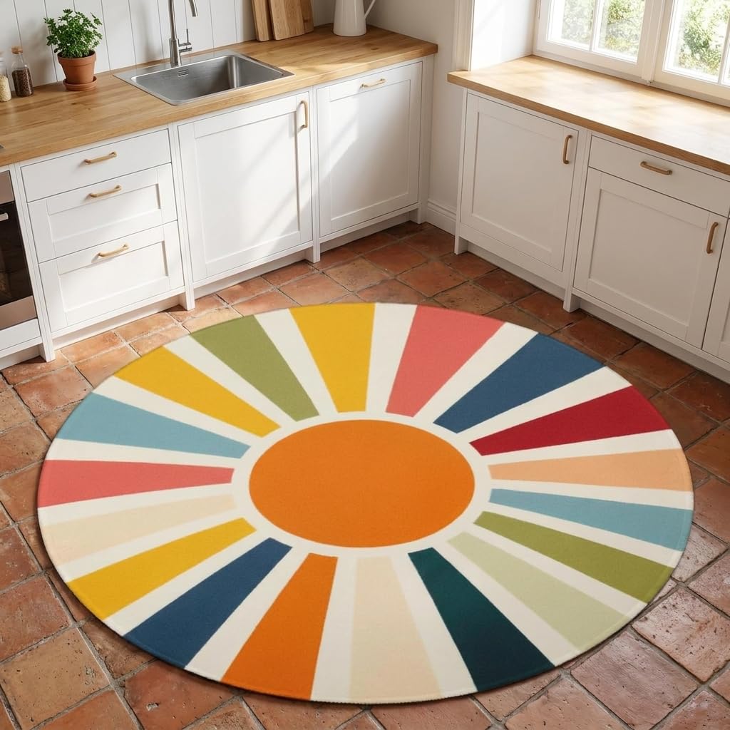 Boho Sun Round Area Rug 4ft (Daily-rainbow / 4' (Round))