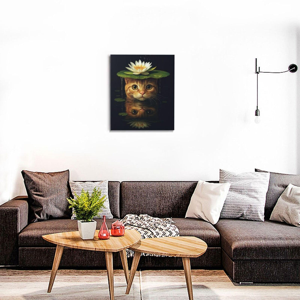 Cat Bathroom Wall Art For Woman Water Lily Kitten Canvas Wall Decor Oriental Asian Pictures Paintings Prints Vintage Aesthetic Artwork Framed Decorations For Bathroom Bedroom Living Room Office Gifts 20" x 24" (Waterlily Cat / 24"L x 20"W)